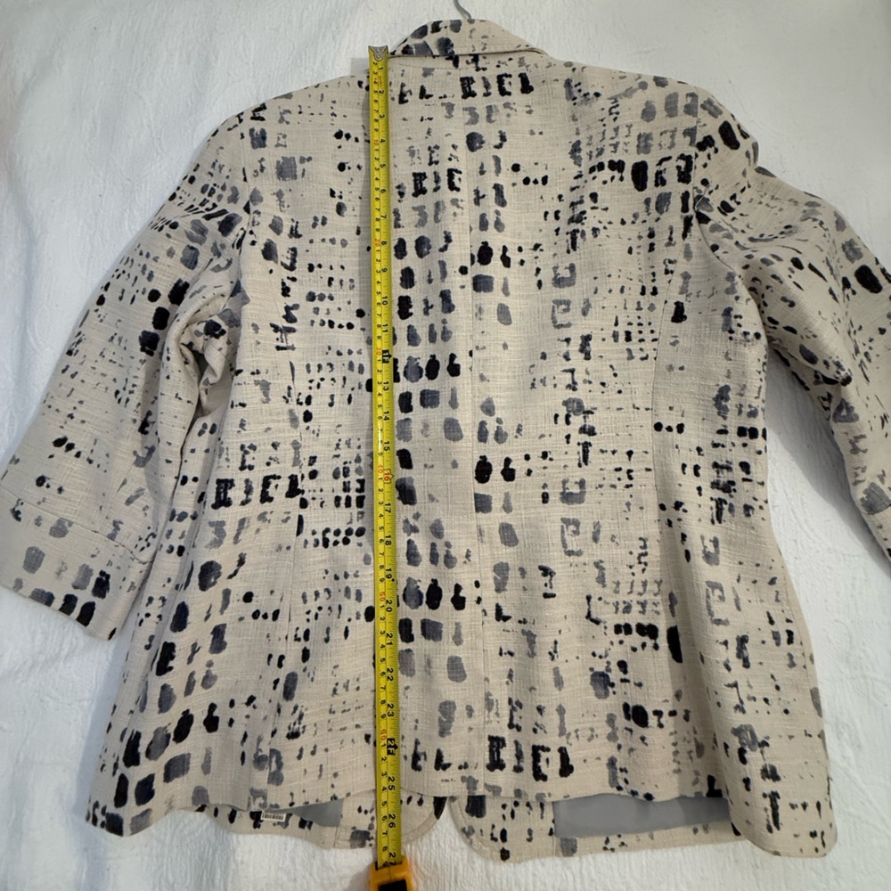 Coldwater Creek Printed Blazer Size 12 Beige Black Lightweight Career Jacket - Picture 9 of 10
